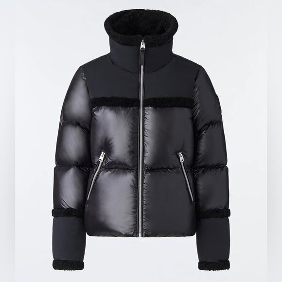 Mackage MIYA lustrous light down jacket with shearling trim MEDIUM - Picture 11 of 14